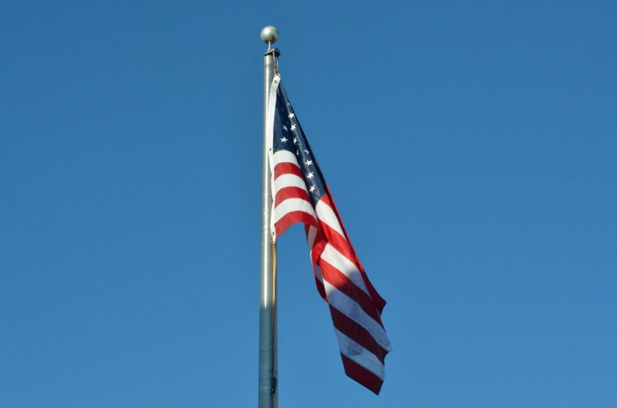 On Wednesday, February 23rd, 2021 at the front entrance of Lakeland High School is the American flag. 