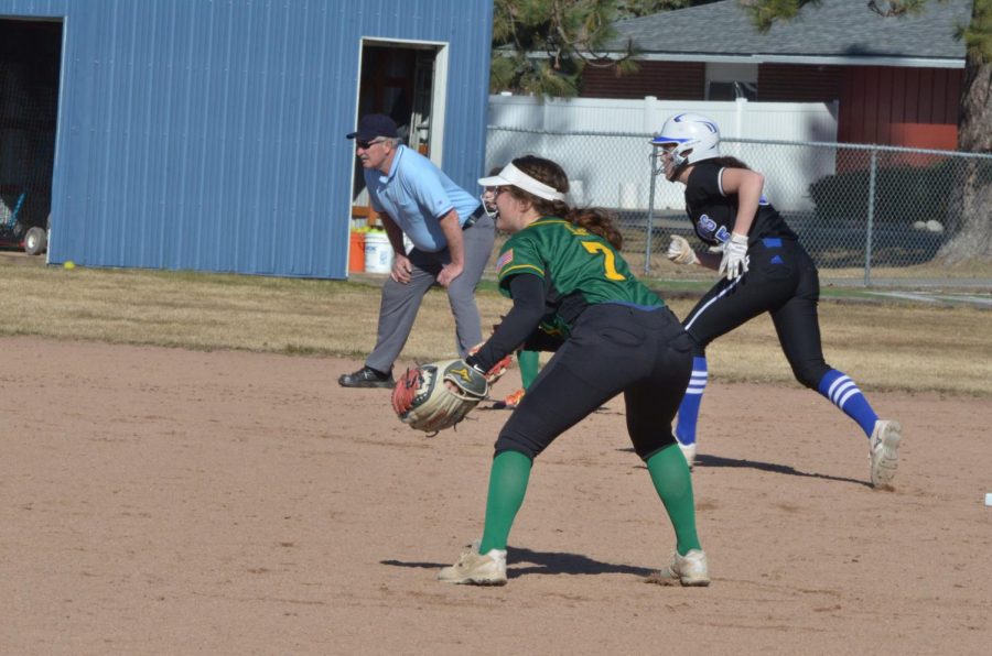 Hailey Gosch gets ready at shortstop for the ball at Coeur d’Alene Larry Schwenke Field Tuesday afternoon. 