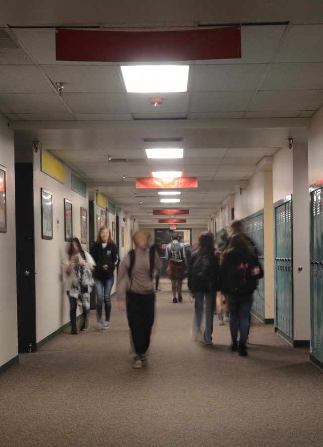 Lakeland Students walking down the science hallway
