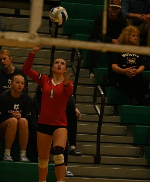 Ella Stosich serves the ball to the other team