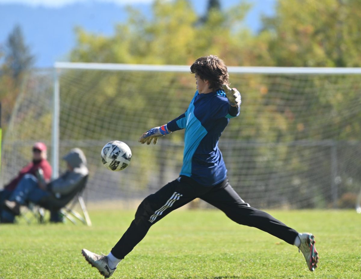 Tye F. kicks the ball into play after preventing a goal Oct 5th 