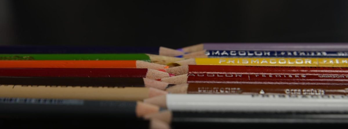 Colored pencils sits in a line.