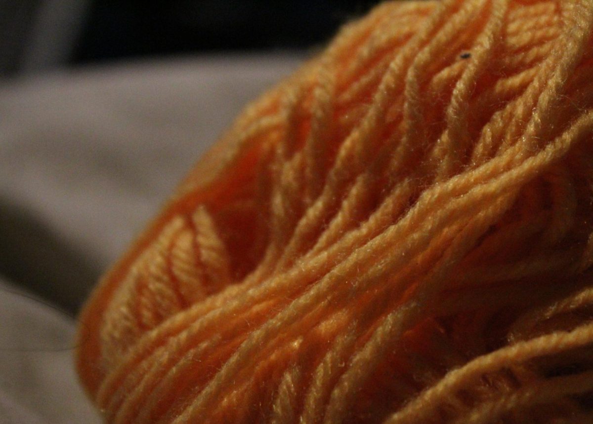 Orange yarn sits in a lump.