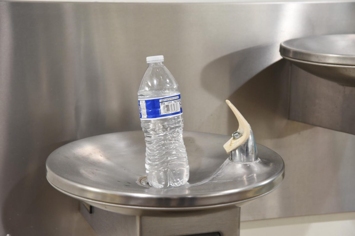Water bottle Placed in a water fountain